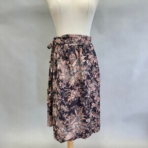 Vintage 70s black floral full wrap skirt one size adjustable knee length